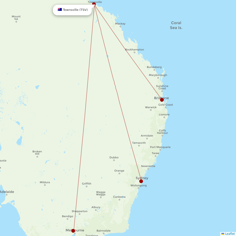 Virgin Australia at TSV route map