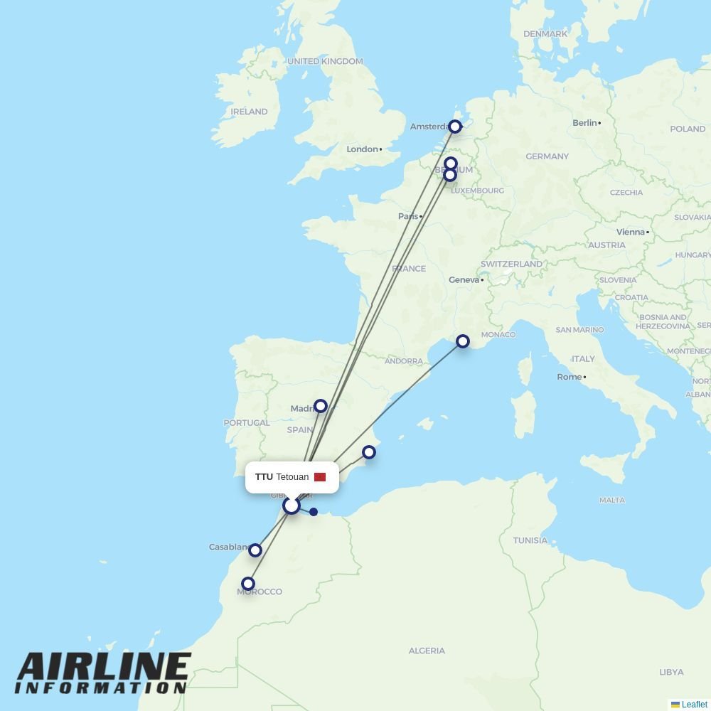 Royal Air Maroc routes from TTU