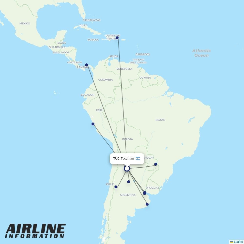 Aerolineas Argentinas routes from TUC