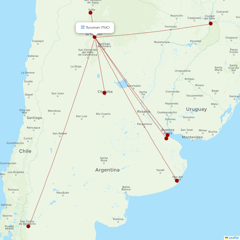 Aerolineas Argentinas at TUC route map