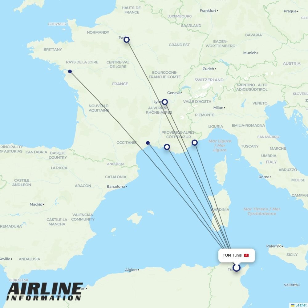 Transavia France routes from TUN