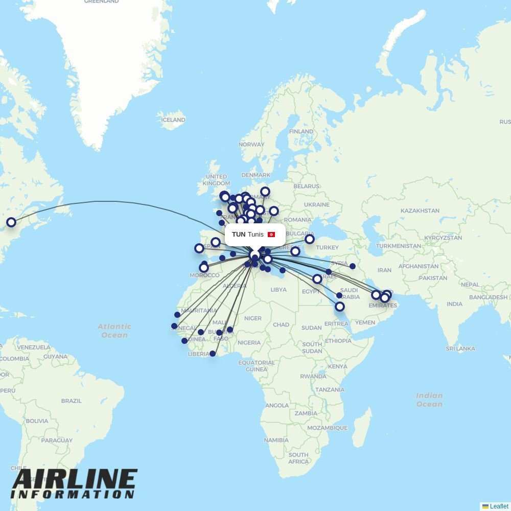 Tunisair Express routes from TUN