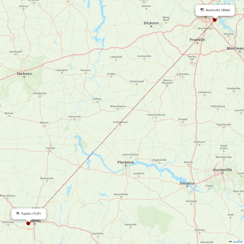 Contour Aviation at TUP route map