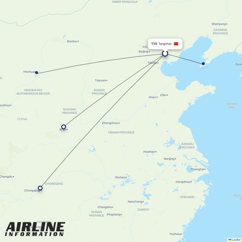 Tianjin Airlines routes from TVS