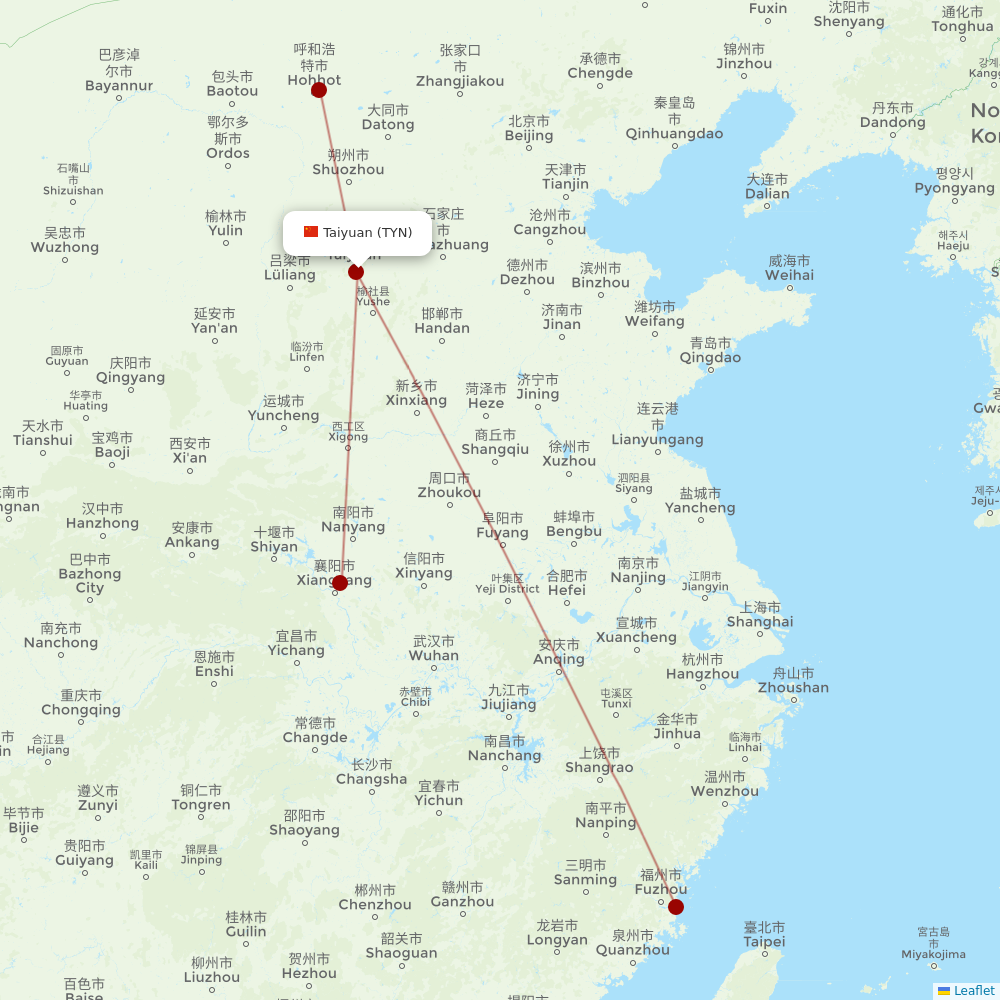 Fuzhou Airline at TYN route map