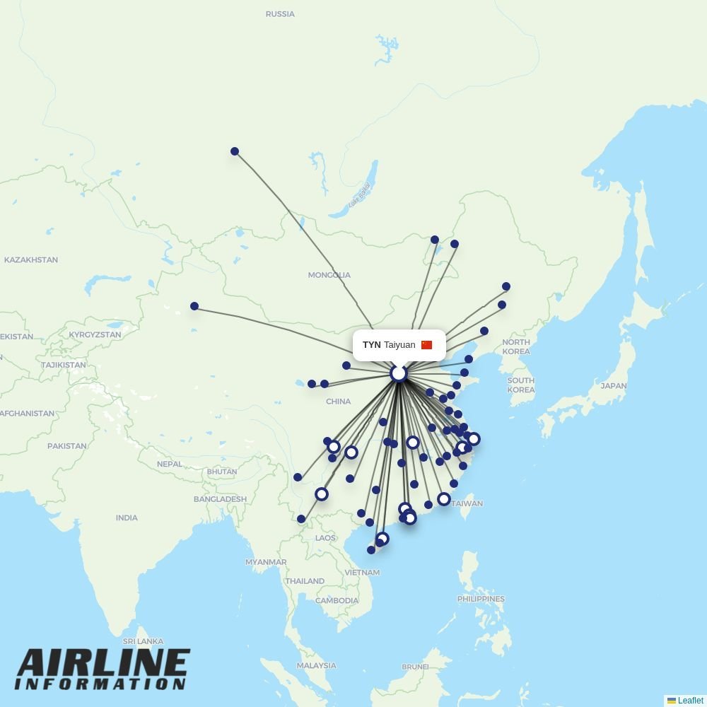 Hainan Airlines routes from TYN