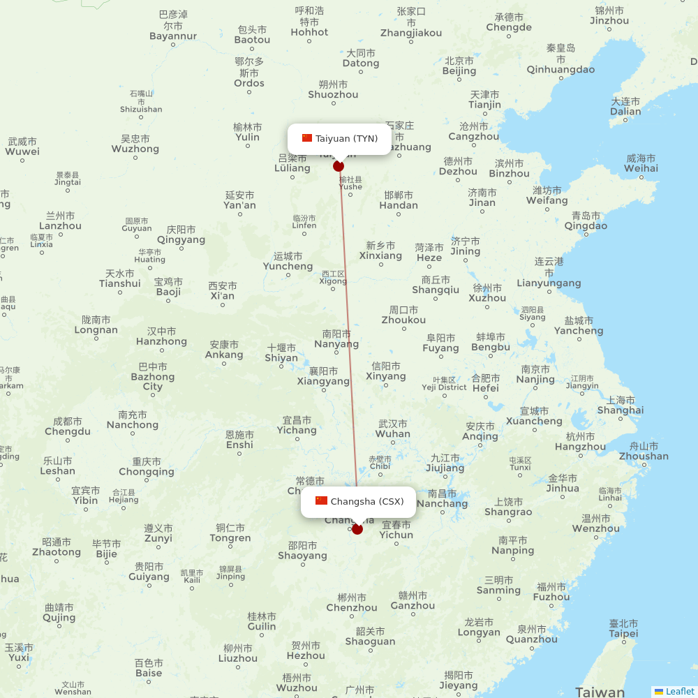 Joy Air at TYN route map