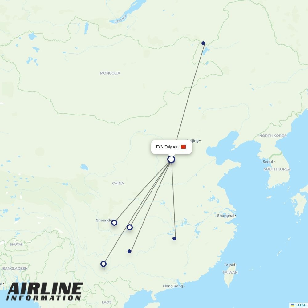 Kunming Airlines routes from TYN