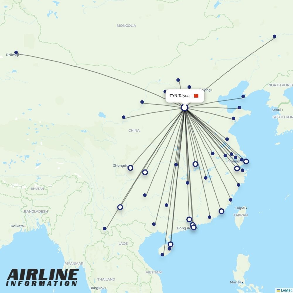 China Eastern routes from TYN