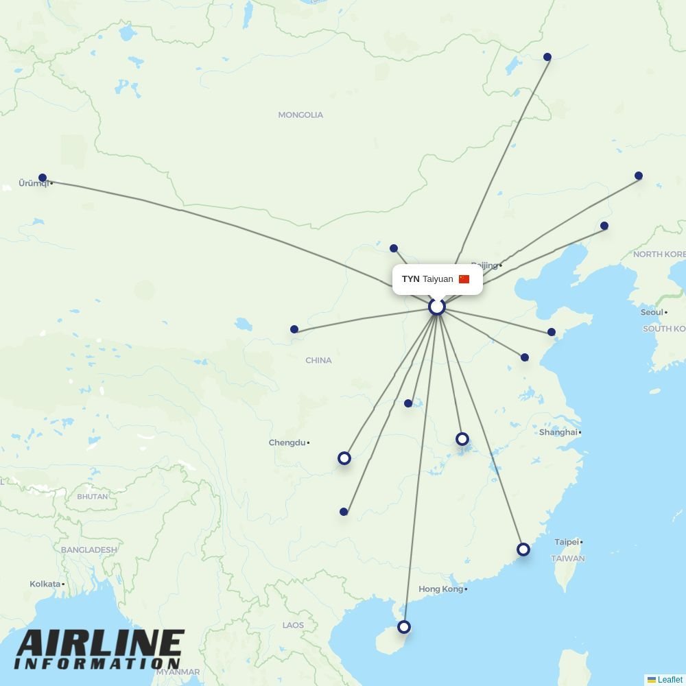 Shandong Airlines routes from TYN