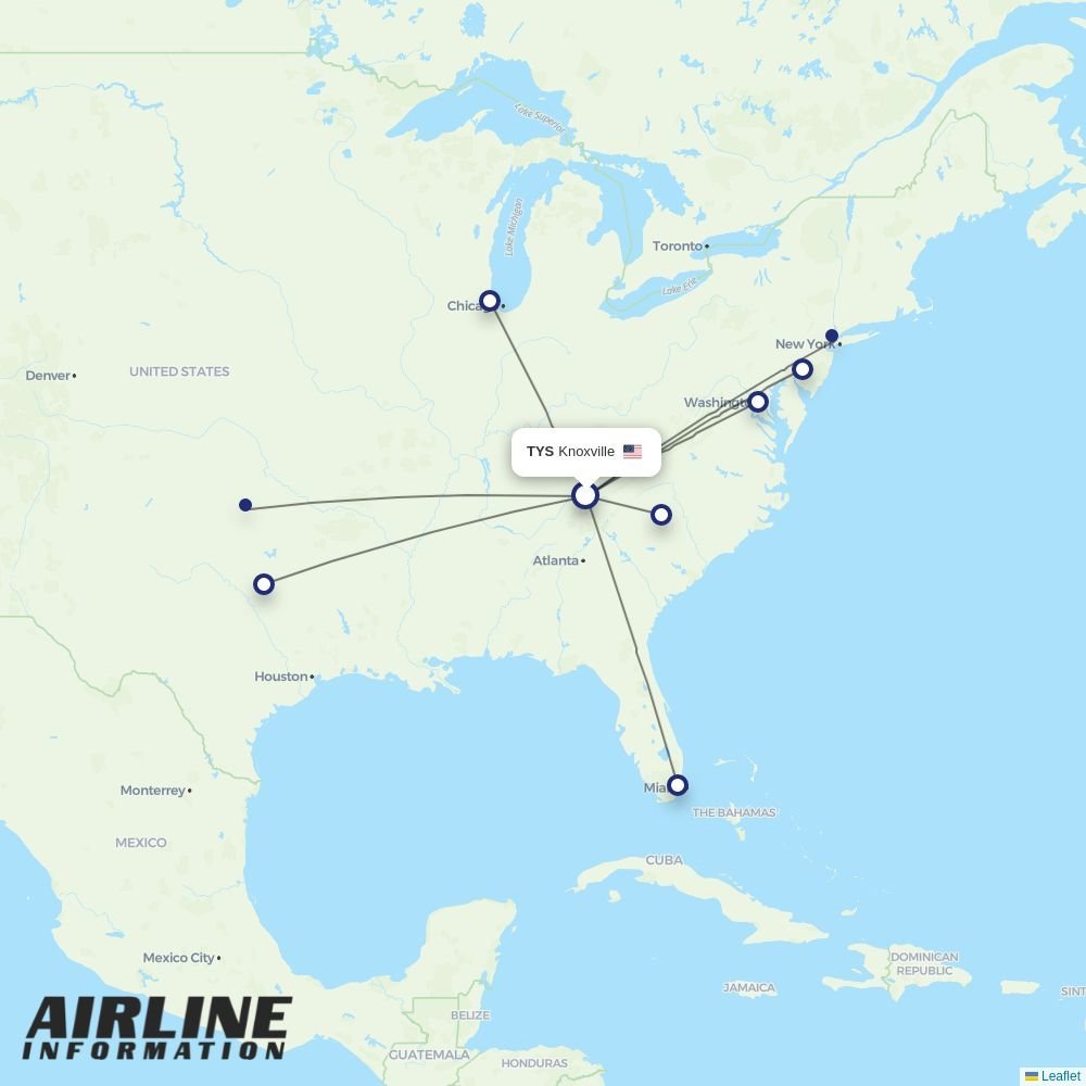 American Airlines routes from TYS