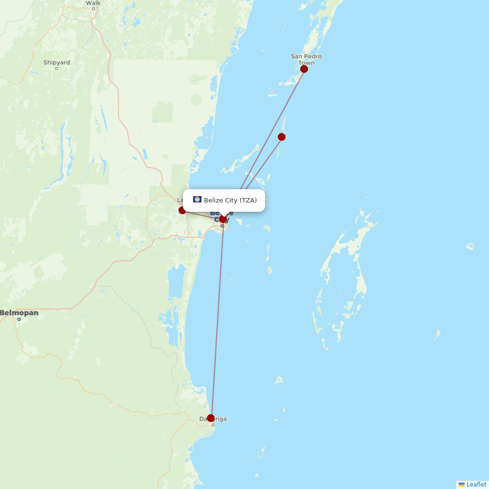 Maya Island Air at TZA route map