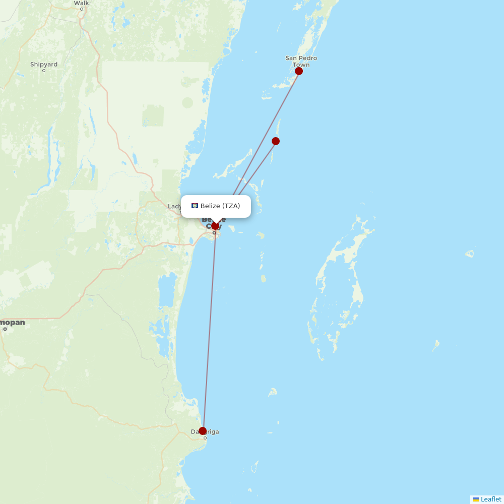 Tropic Air at TZA route map