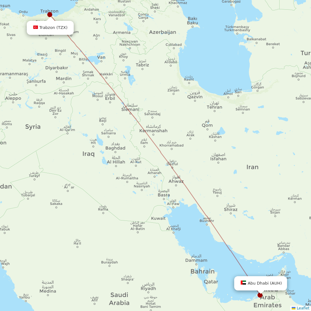 Air Arabia Abu Dhabi at TZX route map