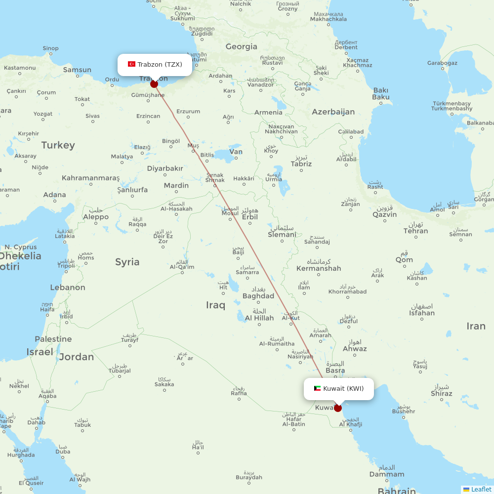 Jazeera Airways at TZX route map