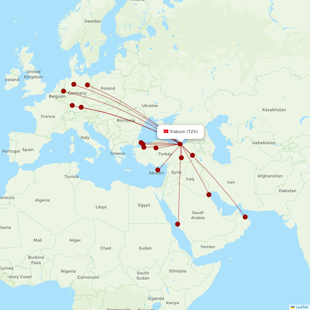 Turkish Airlines at TZX route map