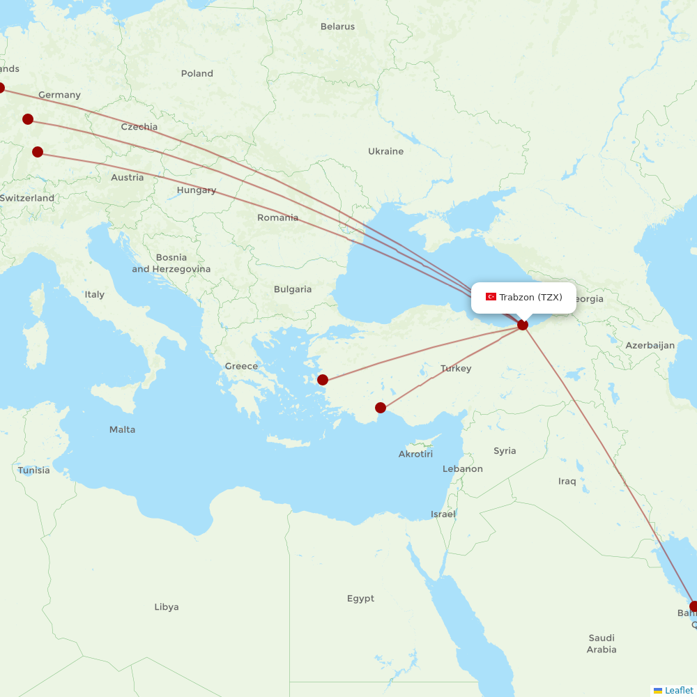 SunExpress at TZX route map