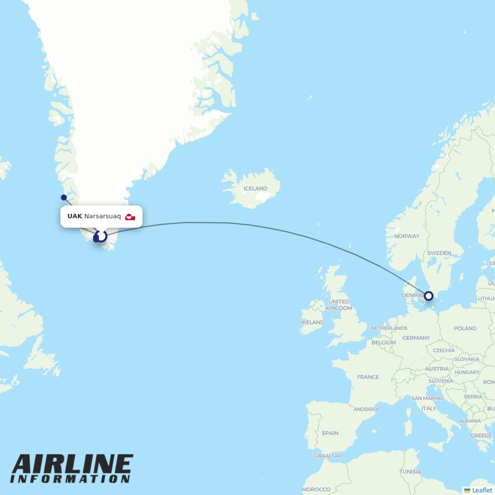 Air Greenland routes from UAK