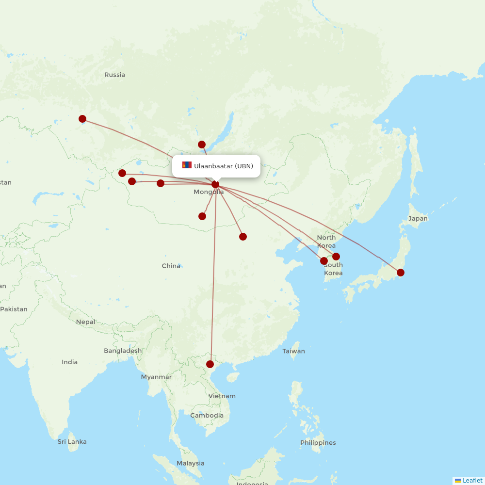 Aero Mongolia at UBN route map