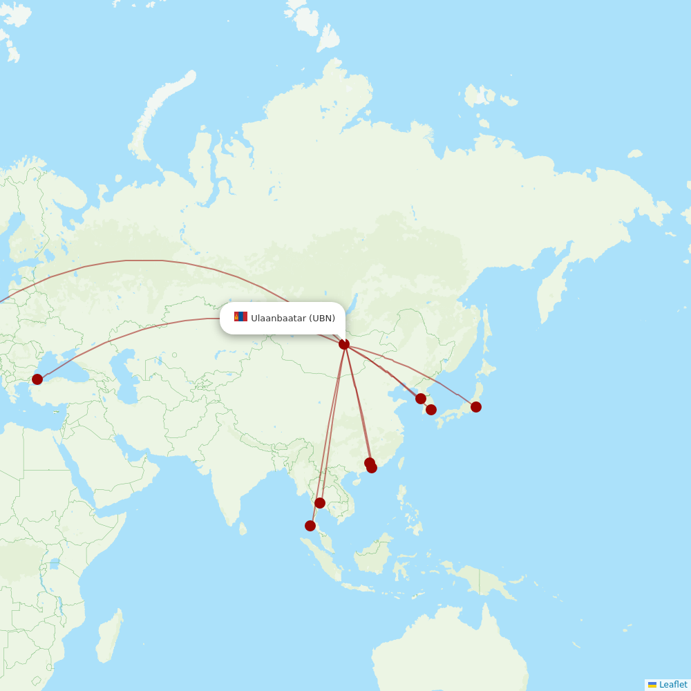 Miat - Mongolian Airlines at UBN route map