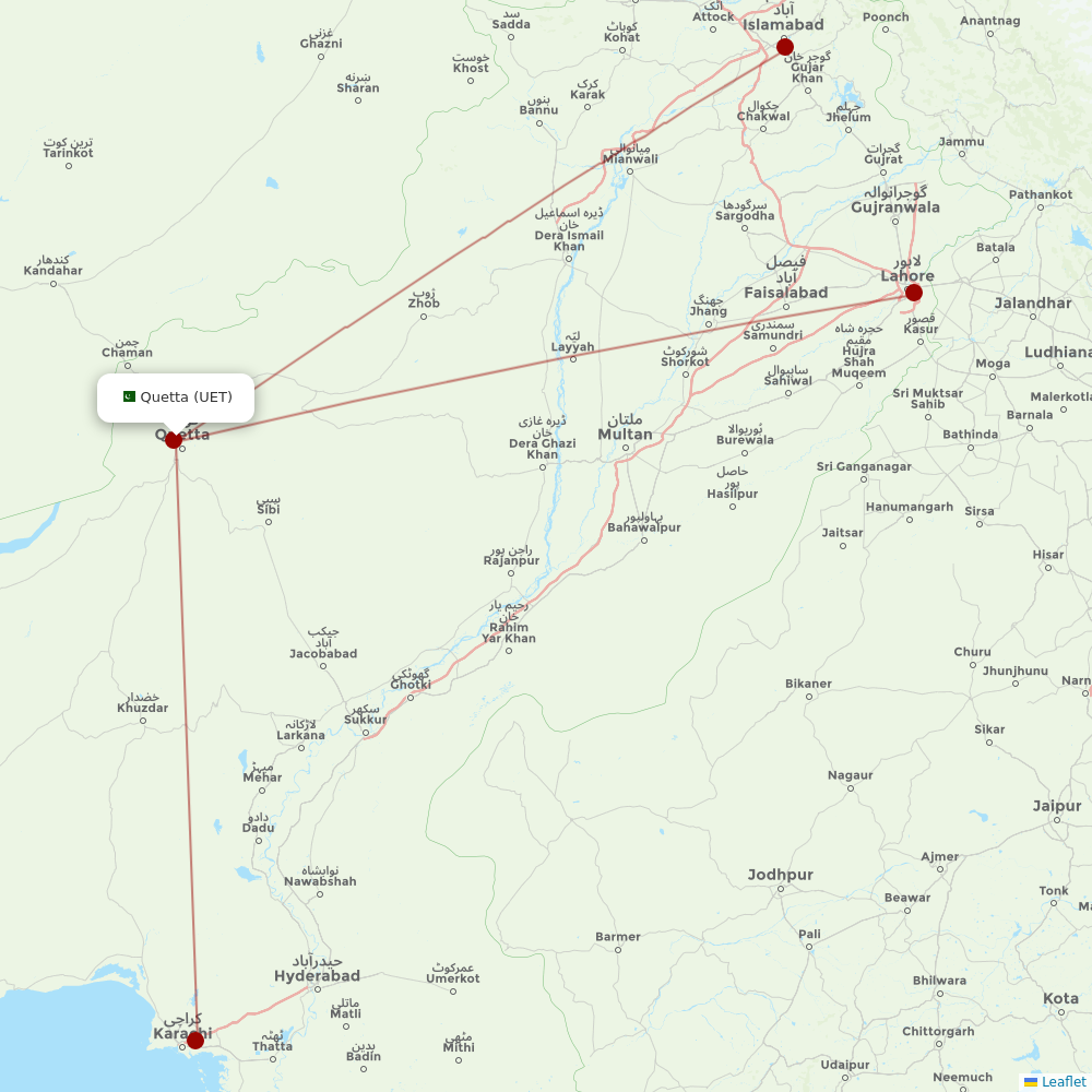 Pakistan International Airlines at UET route map