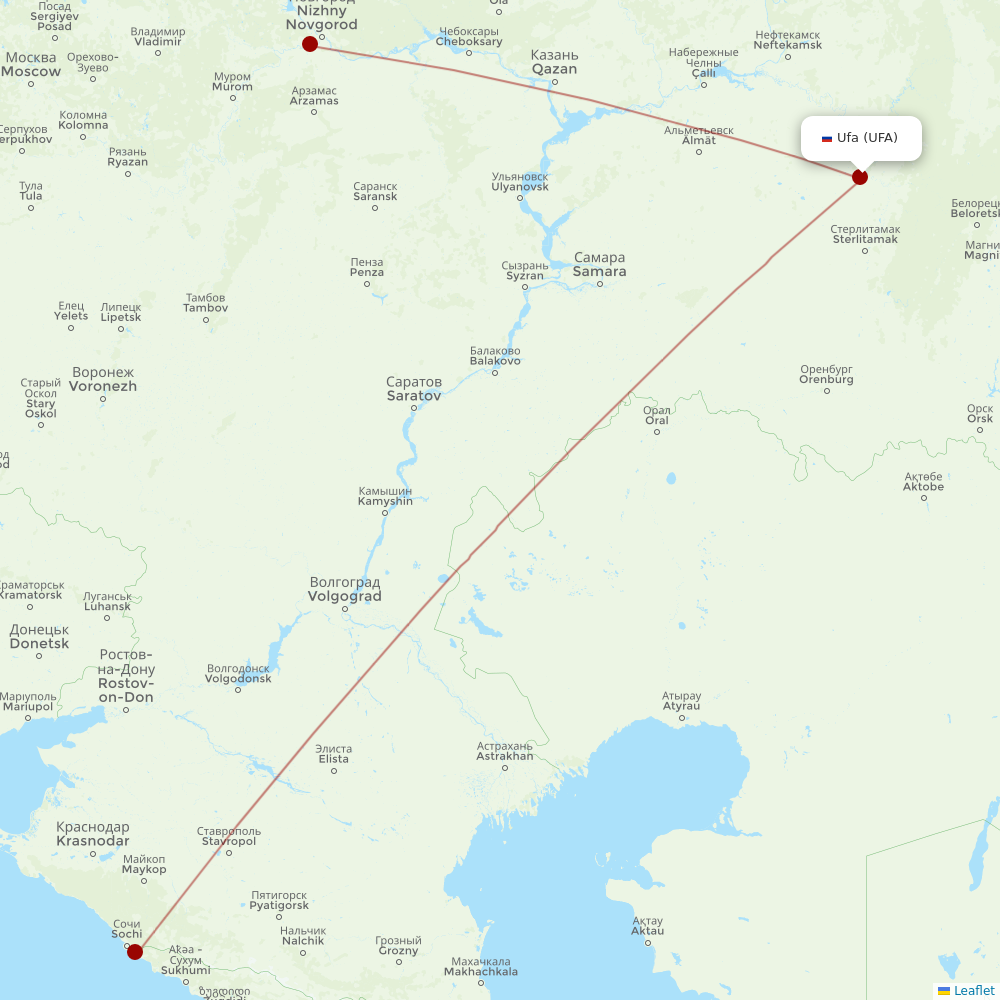 Pegas Fly at UFA route map