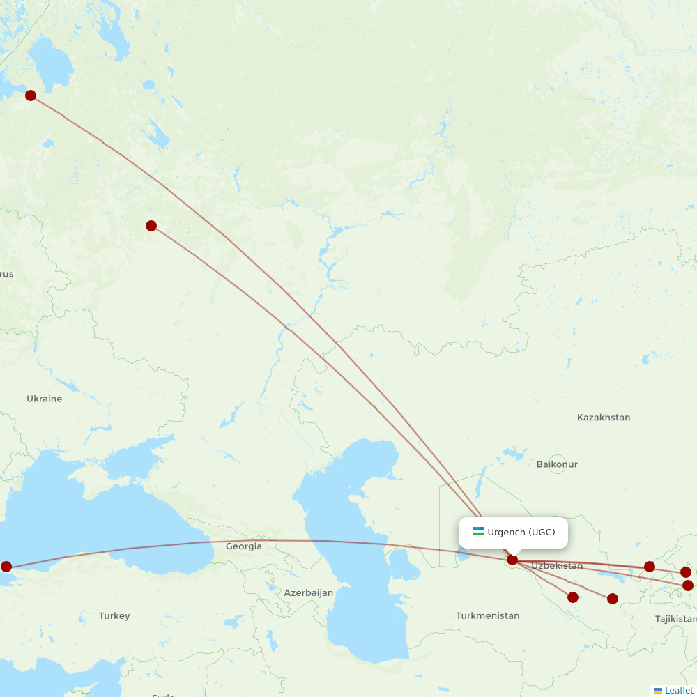 Uzbekistan Airways at UGC route map
