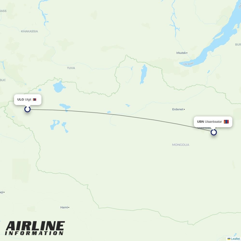 Miat - Mongolian Airlines routes from ULG