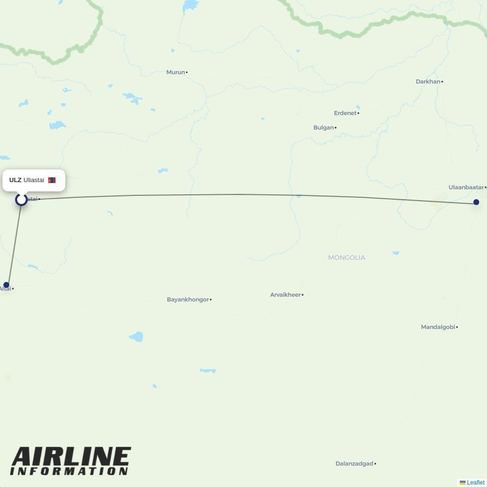 Miat - Mongolian Airlines routes from ULZ