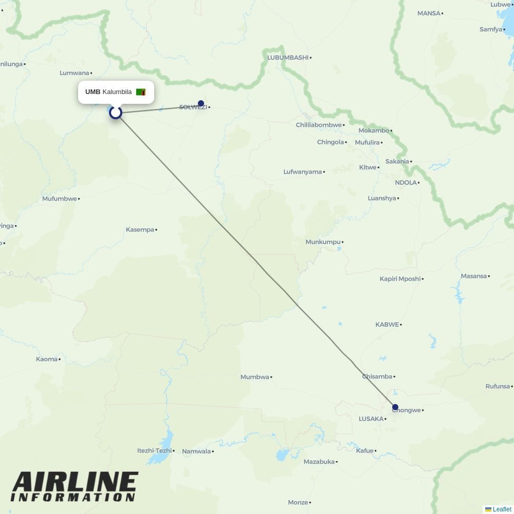 Proflight Zambia routes from UMB
