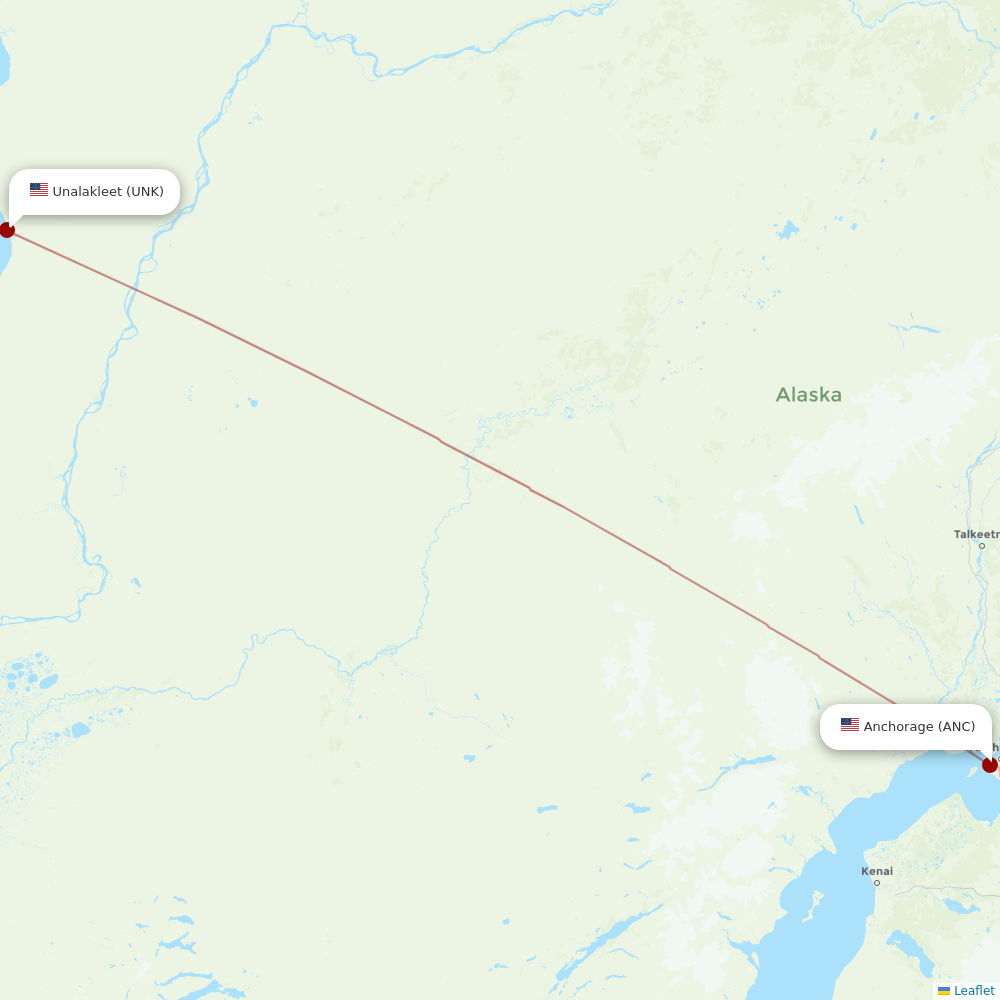 Ravn Alaska at UNK route map