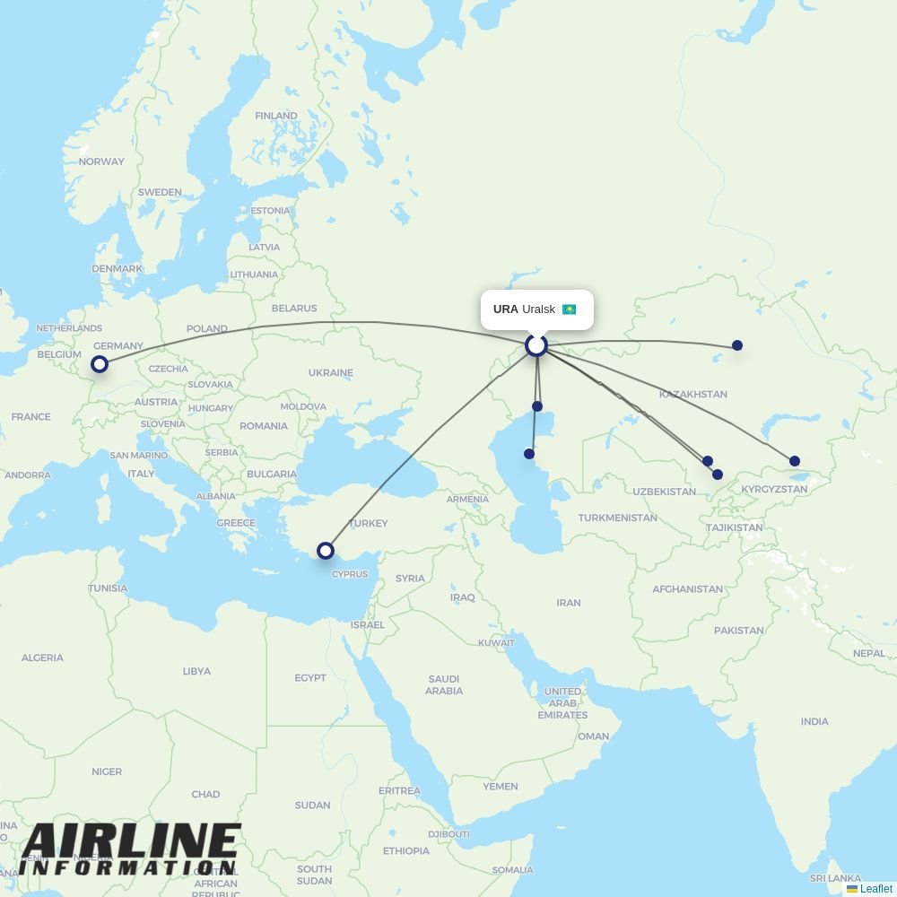 SCAT Airlines routes from URA