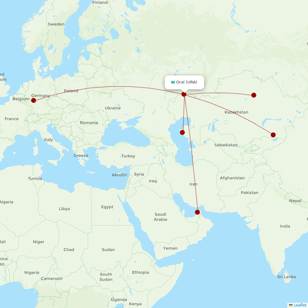Air Astana at URA route map