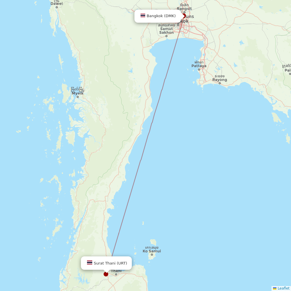 Thai Lion Air at URT route map