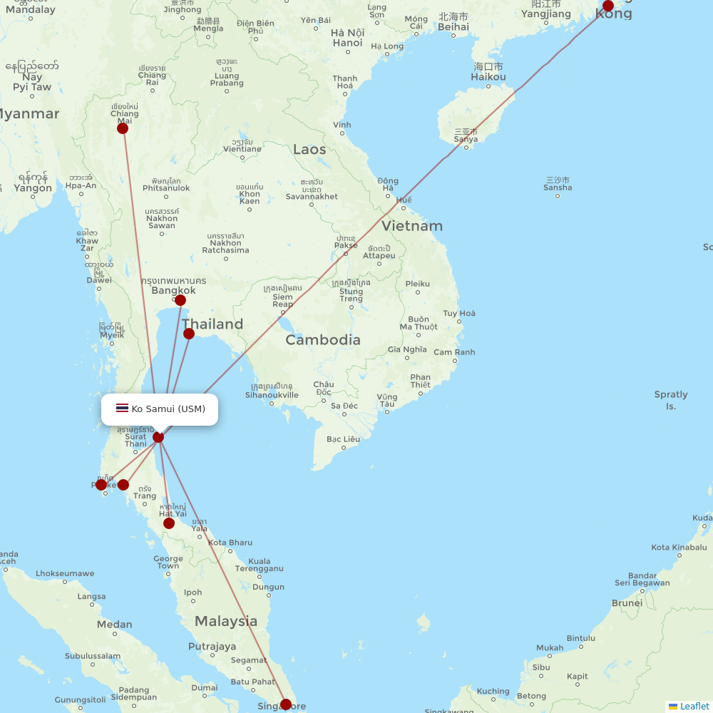 Bangkok Airways at USM route map