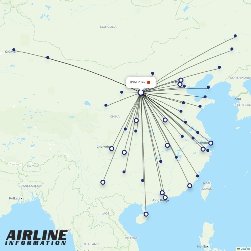 Tianjin Airlines routes from UYN