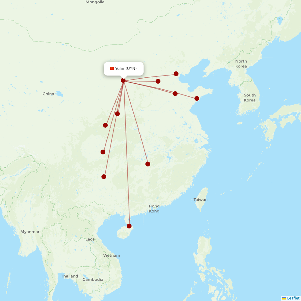 Guangxi Beibu Gulf Airlines at UYN route map
