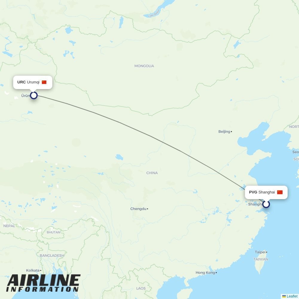 Urumqi Airlines routes from UYN