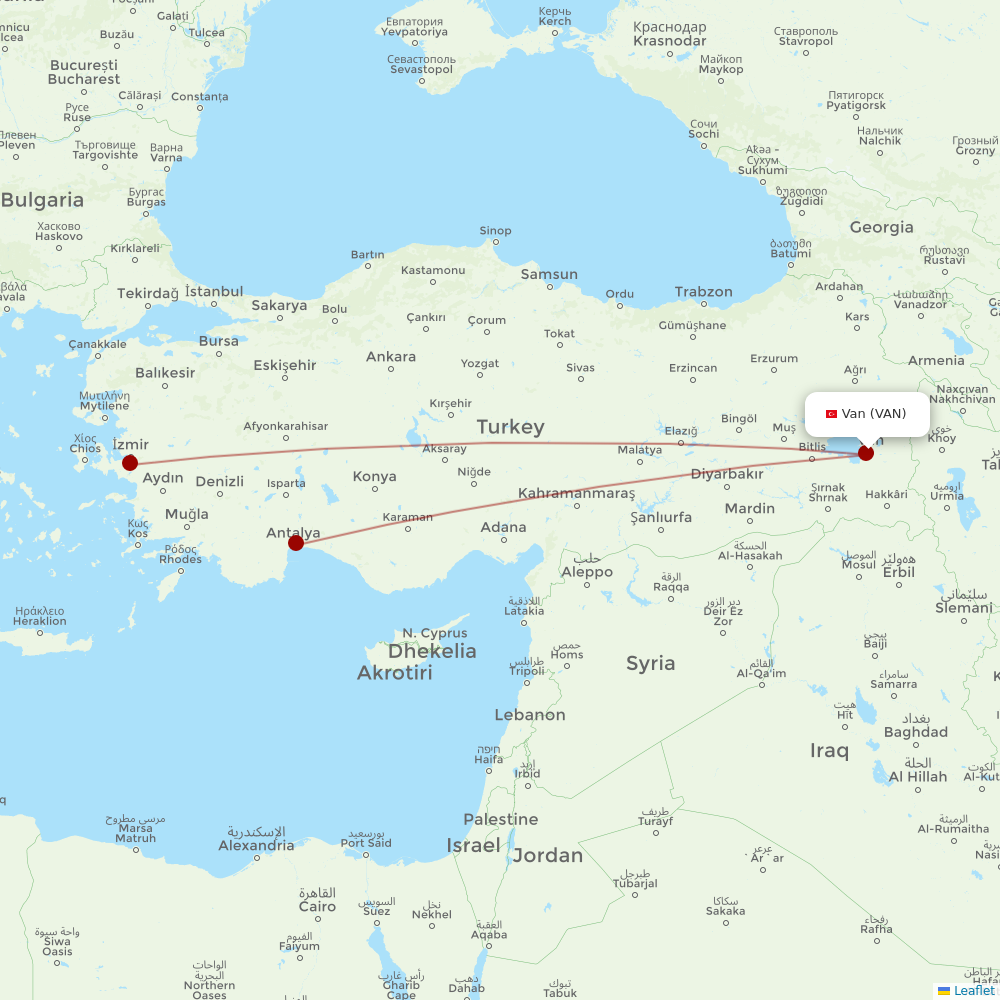 SunExpress at VAN route map