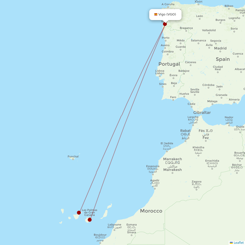 Binter Canarias at VGO route map