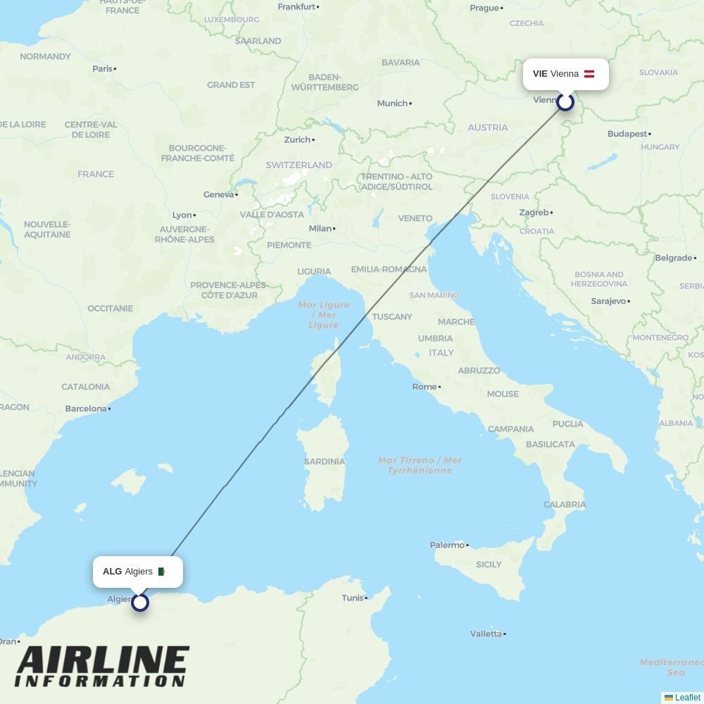 Air Algerie routes from VIE