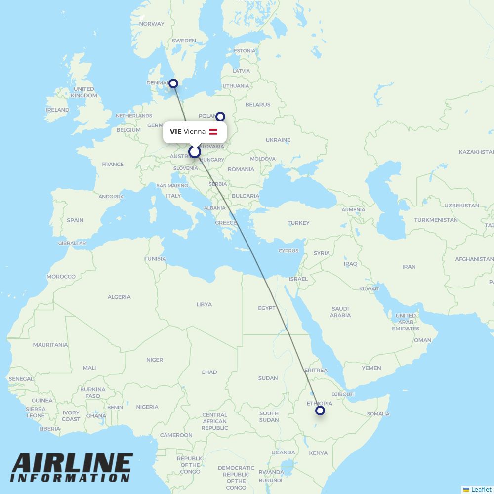 Ethiopian routes from VIE