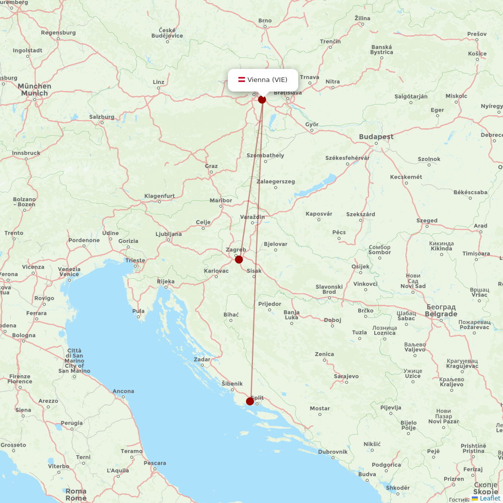 Croatia Airlines at VIE route map