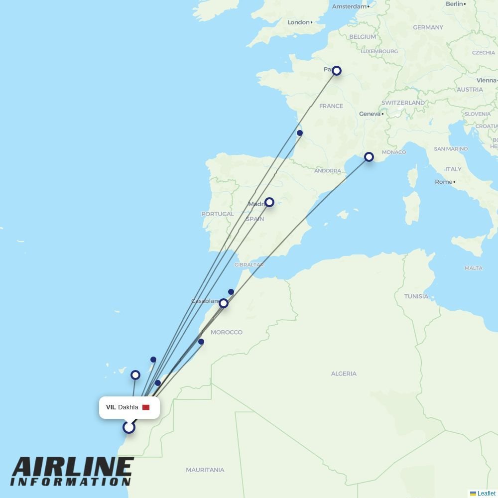 Royal Air Maroc routes from VIL