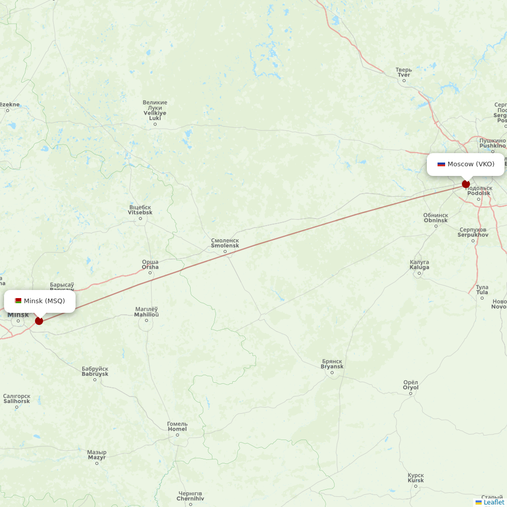 Belavia at VKO route map