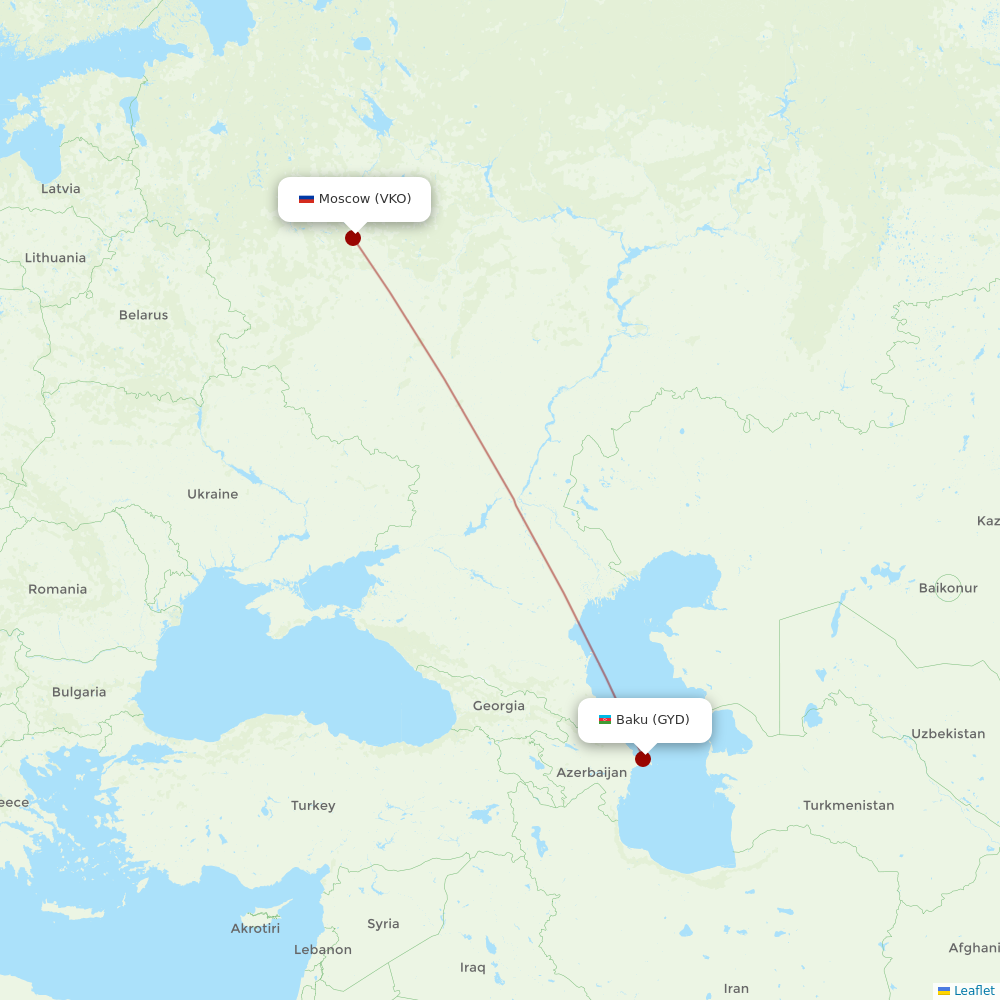 AZAL Azerbaijan Airlines at VKO route map