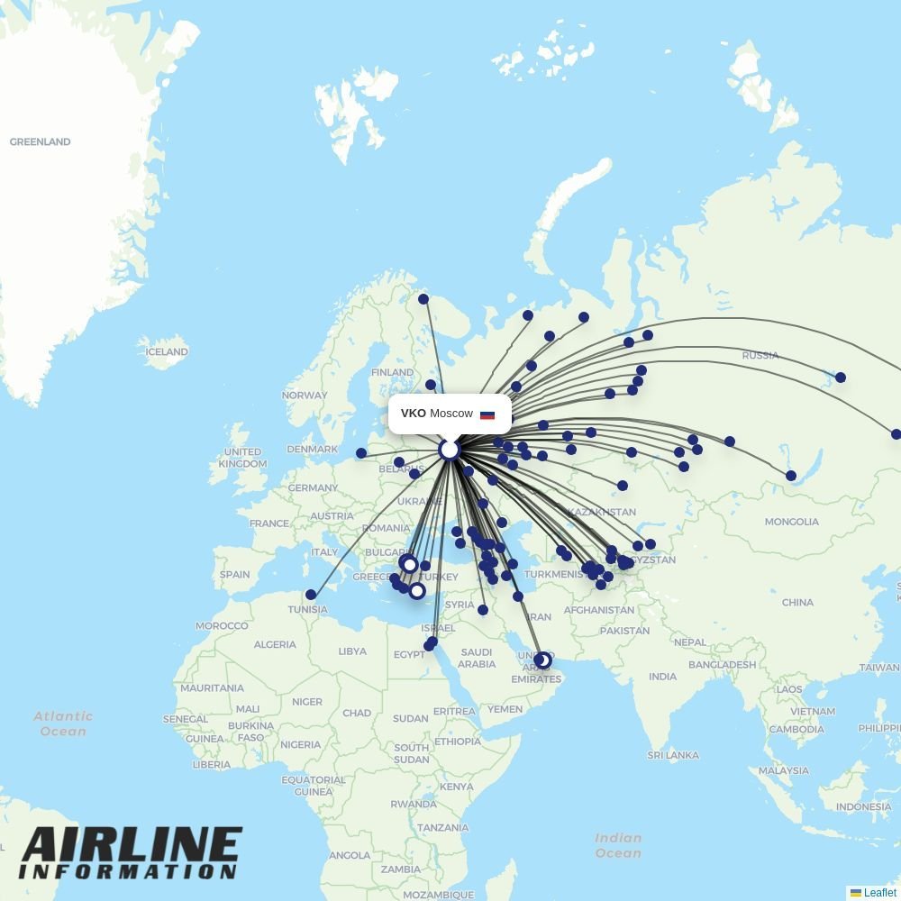 UTair routes from VKO