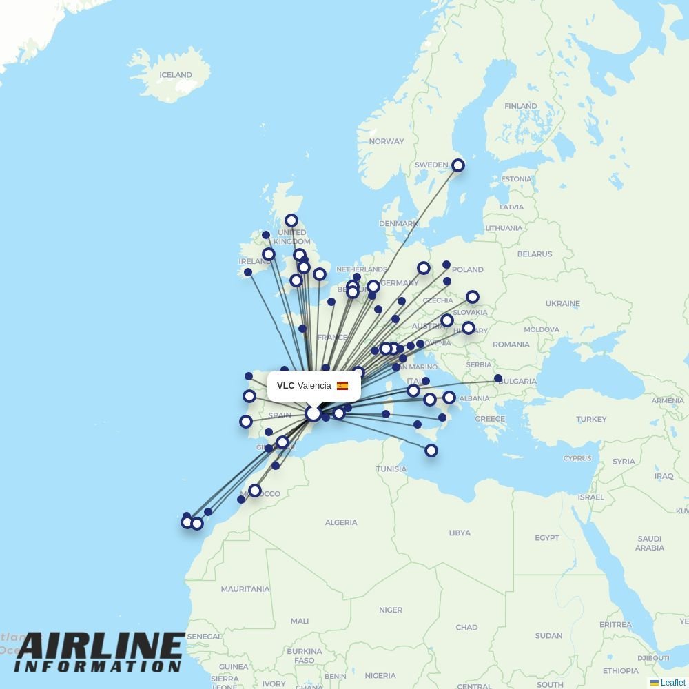 Ryanair routes from VLC
