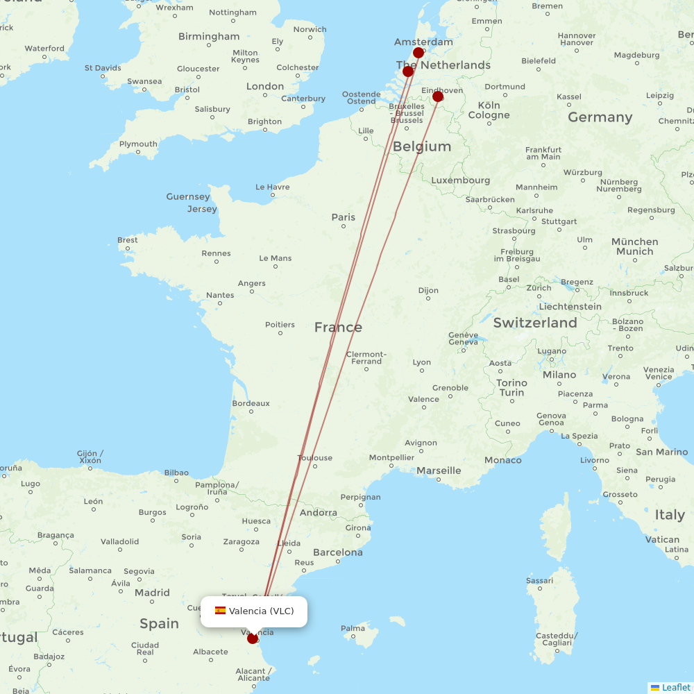 Transavia at VLC route map