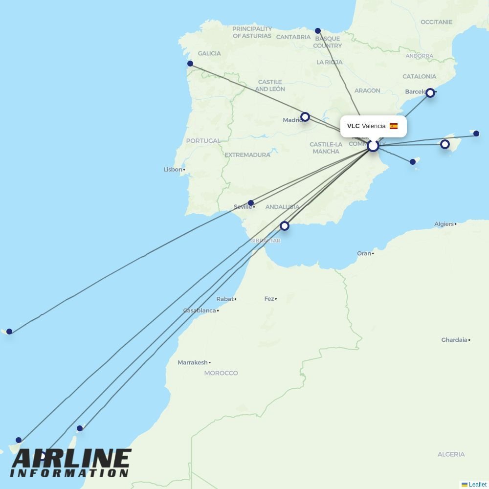 Iberia routes from VLC
